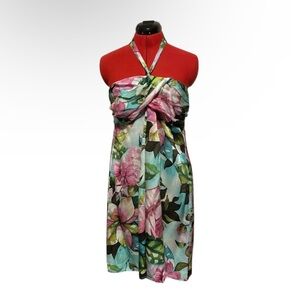 Andrea Behar Boston Proper 100% Silk Floral Halter Strapless Mini Dress Size 16